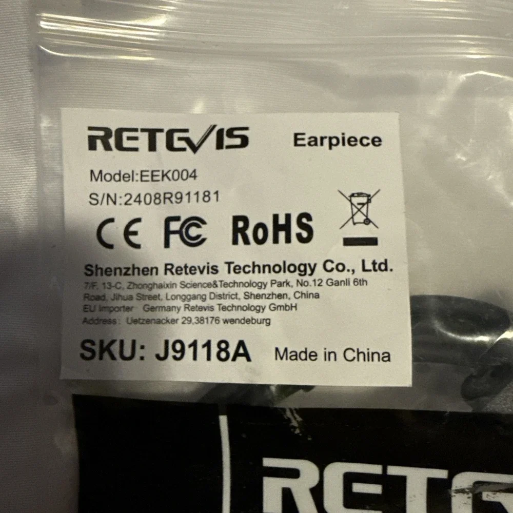 Retevis EEK004‎ 2-Pin Ear hook Earpiece Collar Clip & PTT Buttonblack Security